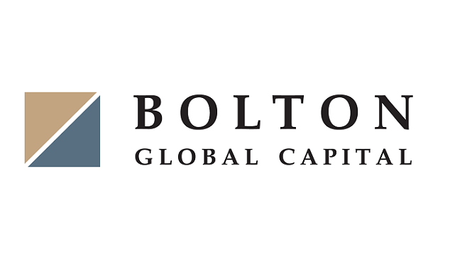 The logo for Bolton Global Capital features a geometric icon on the left, divided diagonally into two triangles: one in beige and the other in deep blue. To the right of the icon, the company's name, "BOLTON", appears in bold, uppercase serif font, while "GLOBAL CAPITAL" is displayed below in a smaller uppercase serif font. The design conveys a sense of stability, professionalism, and global financial expertise.