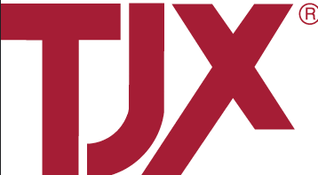 The TJX logo features bold, uppercase letters in a deep red color. The design is clean and modern, with the "TJX" letters connected in a seamless, geometric style. The registered trademark symbol (®) is positioned at the top right corner, indicating brand protection. The sharp, structured lettering conveys a sense of strength and reliability, reflecting TJX's position as a leading off-price retailer.